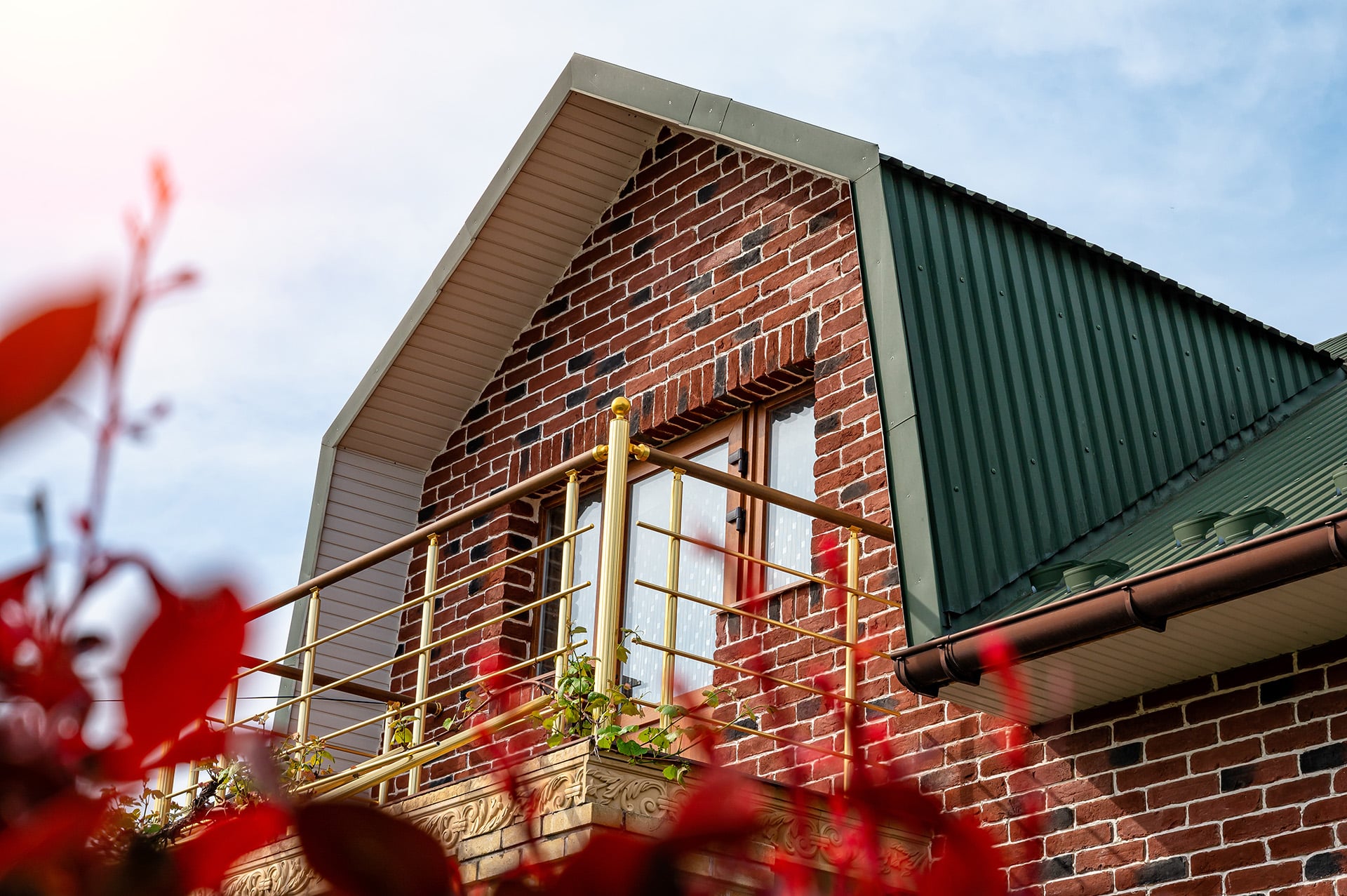 . Gutter system for a metal roof. Holder gutter drainage system on the roof.